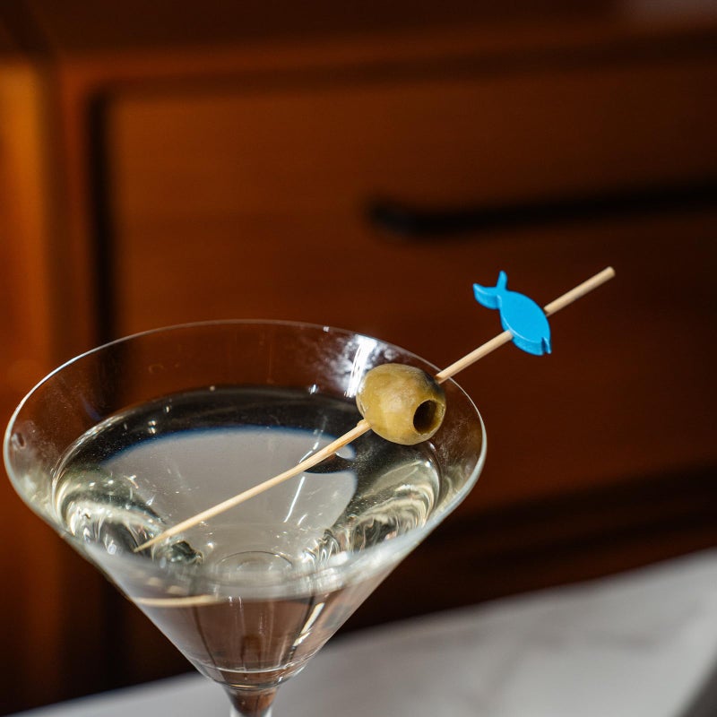 PuTwo Cocktail Toothpicks 100 Counts Cocktail Picks Handmade Natural Bamboo Cocktail Sticks Eco-Friendly Appetizer Skewers for Cocktail Appetizers Fruits Dessert - Blue Fishes - Image 4